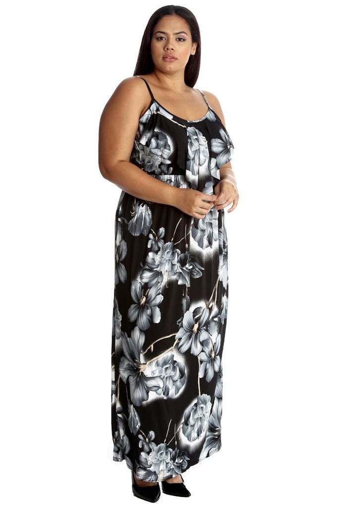Grey Plus Size Tank Top Floral Maxi Dress For Women 22-24 - Dropwear