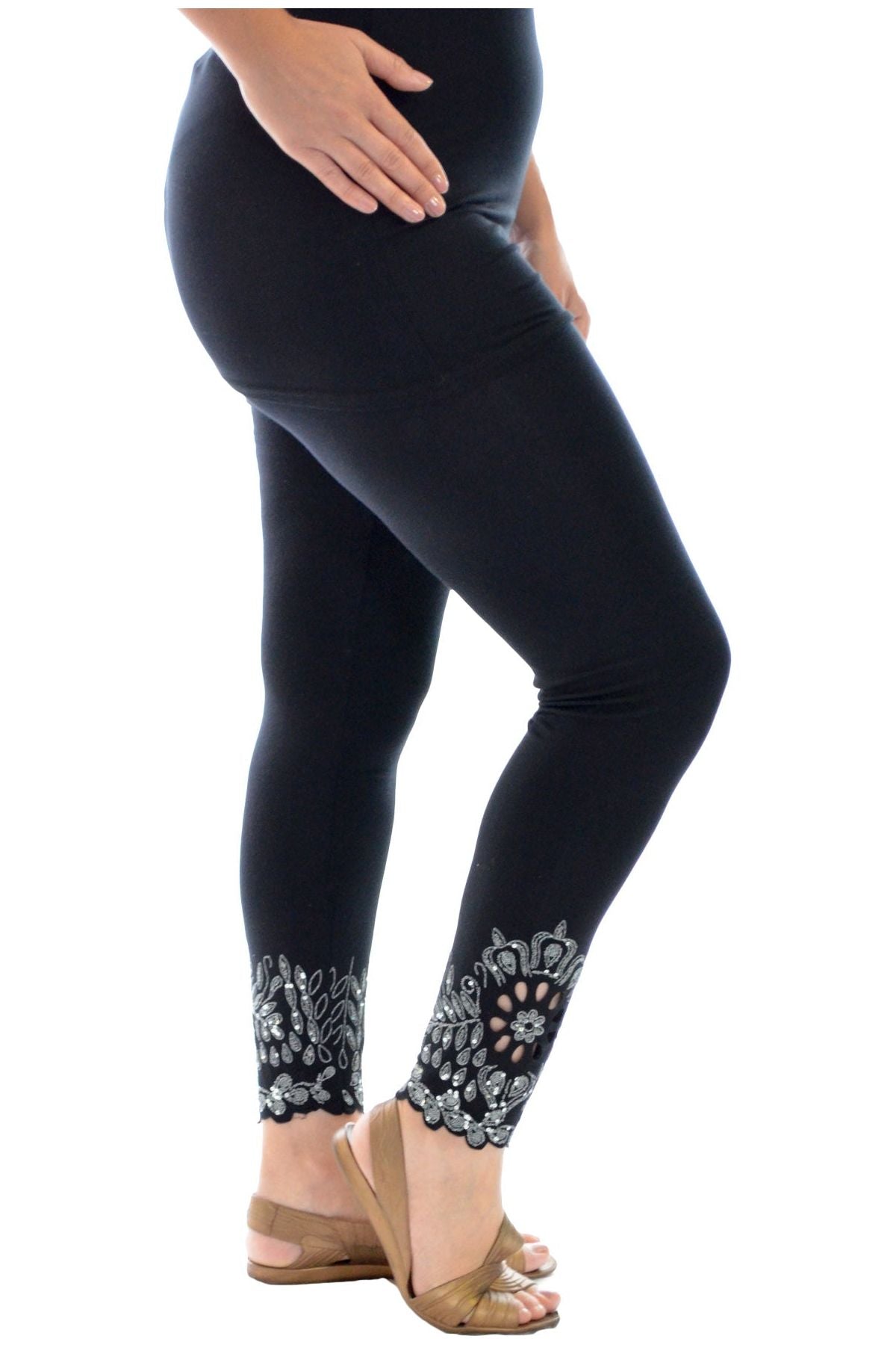 Purple Sequin Scallop Beaded Flower Petal Leggings For Women 12-14 - Dropwear