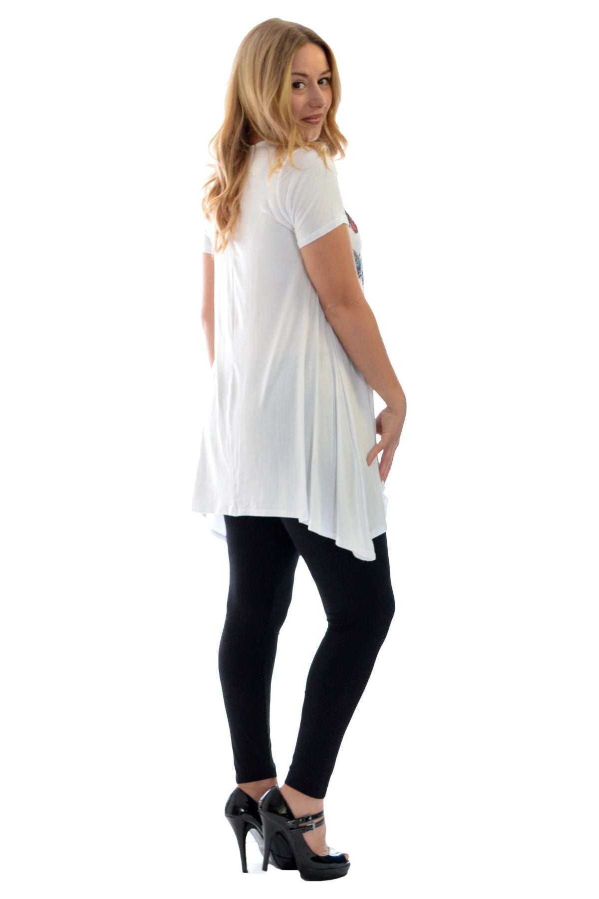 Mocha Butterfly Hanky Hem Short Sleeve Top For Women 14 - Dropwear