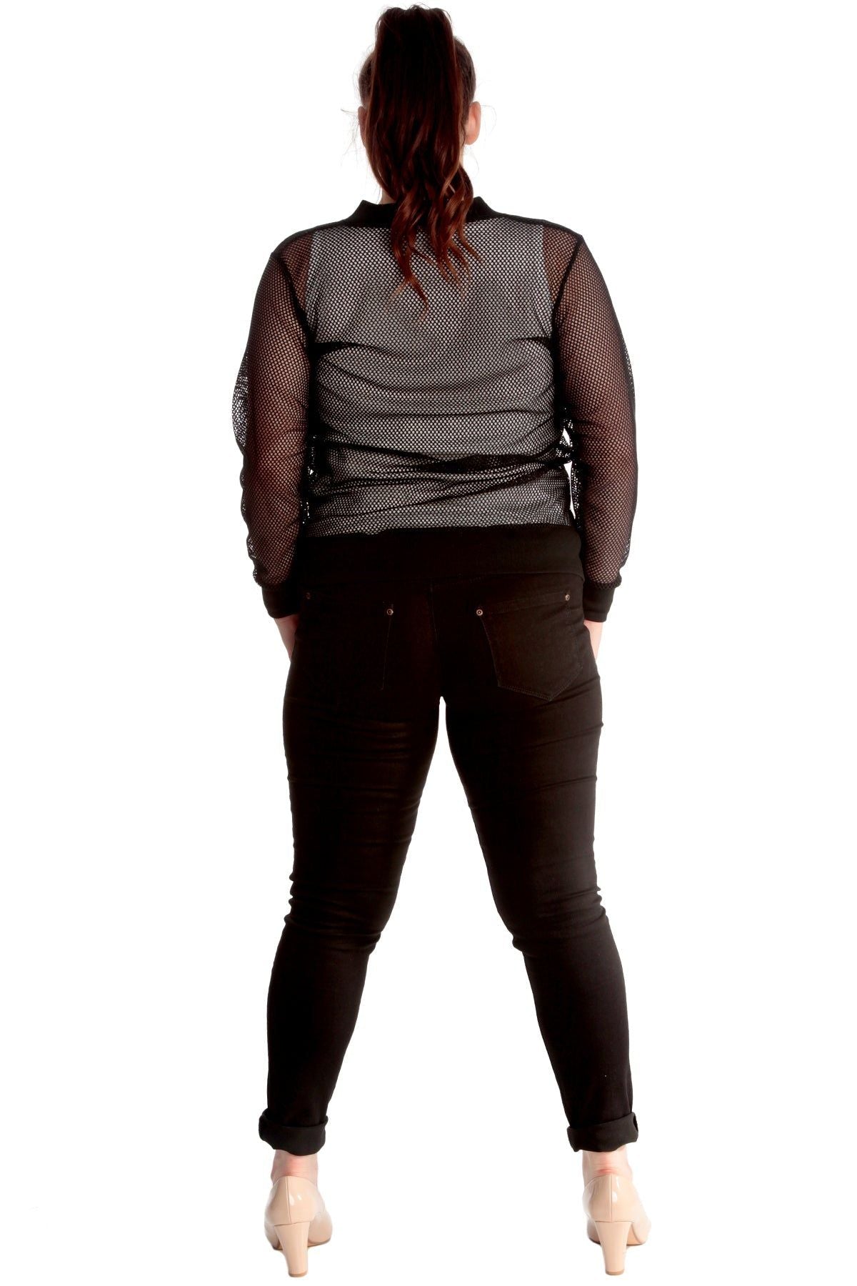 Black Mesh Bomber Jacket Ladies Net Plain Top For Women 22-24 - Dropwear