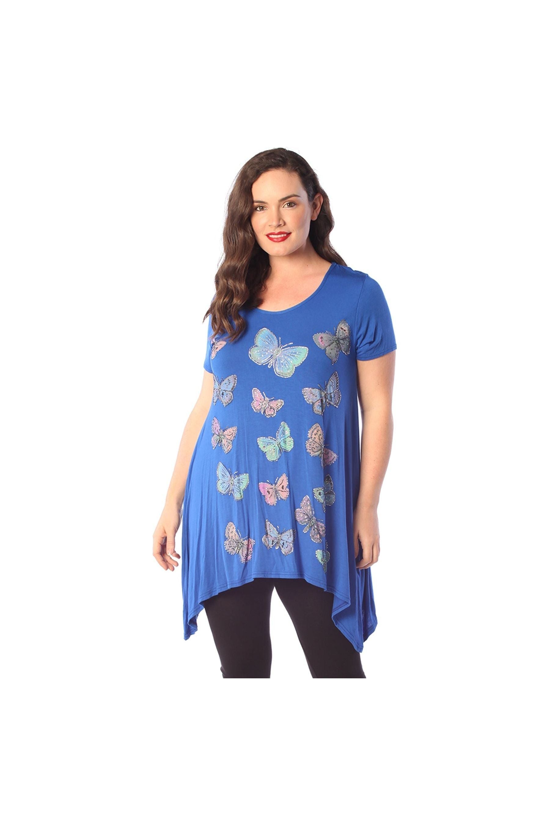 Butterfly Hanky Hem Short Sleeve Top For Women  - Dropwear