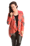 Black Chiffon Butterfly Print Sheer Cardigan Top For Women 22-24 - Dropwear