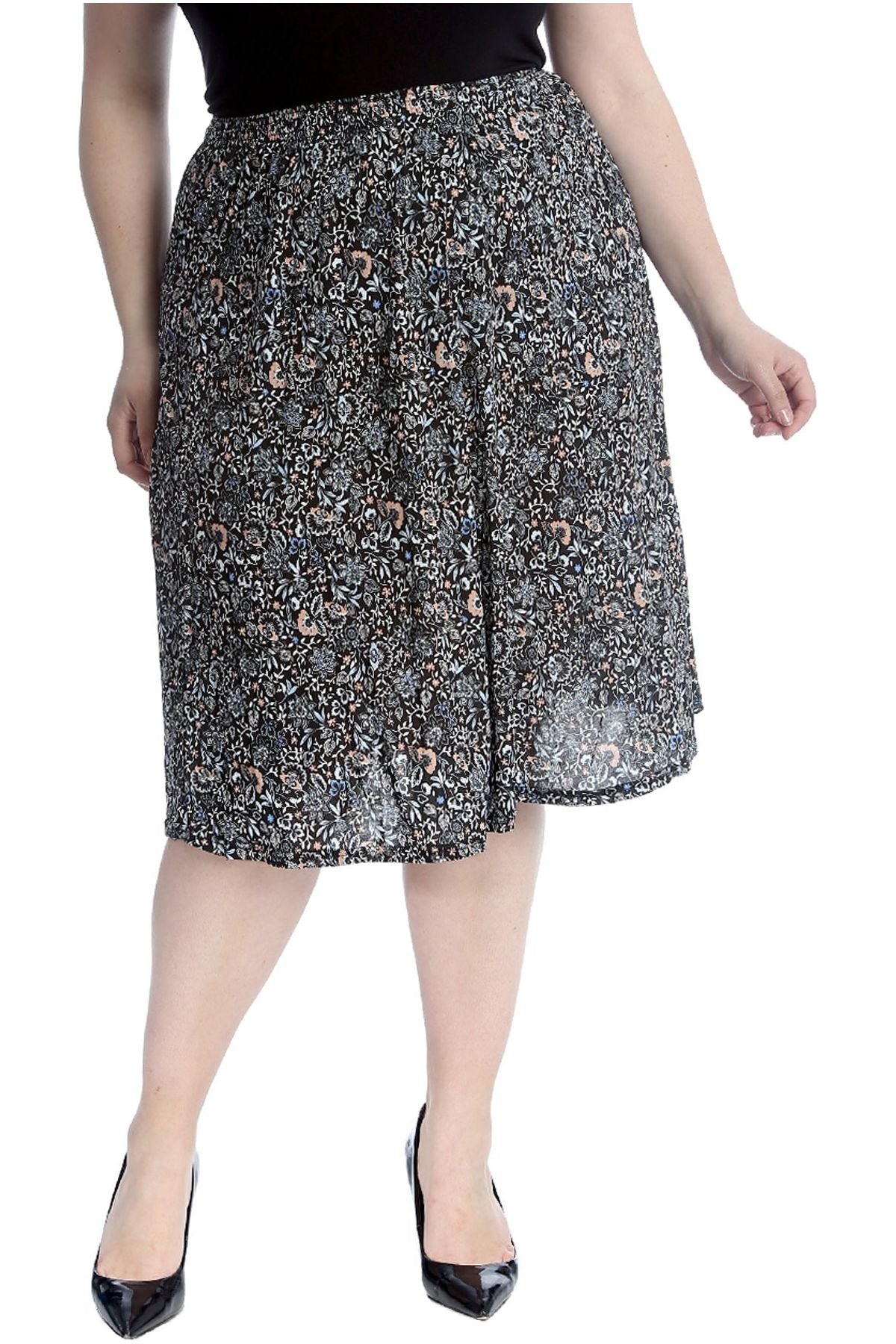 Peach Floral Plus Size Peach Floral Midi Skirt For Women 20-22 - Dropwear