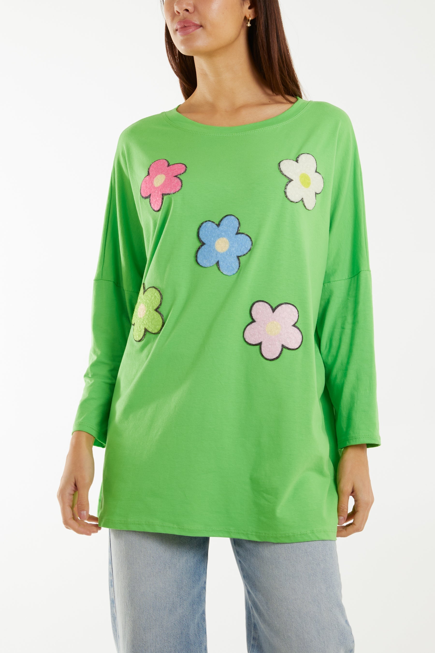 Multicolour Fluffy Daisy Long Sleeve Top For Women  - Dropwear
