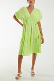V-Neck Short Sleeve Tiered Midi Dress For Women  - Dropwear