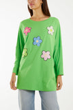 Multicolour Fluffy Daisy Long Sleeve Top For Women  - Dropwear