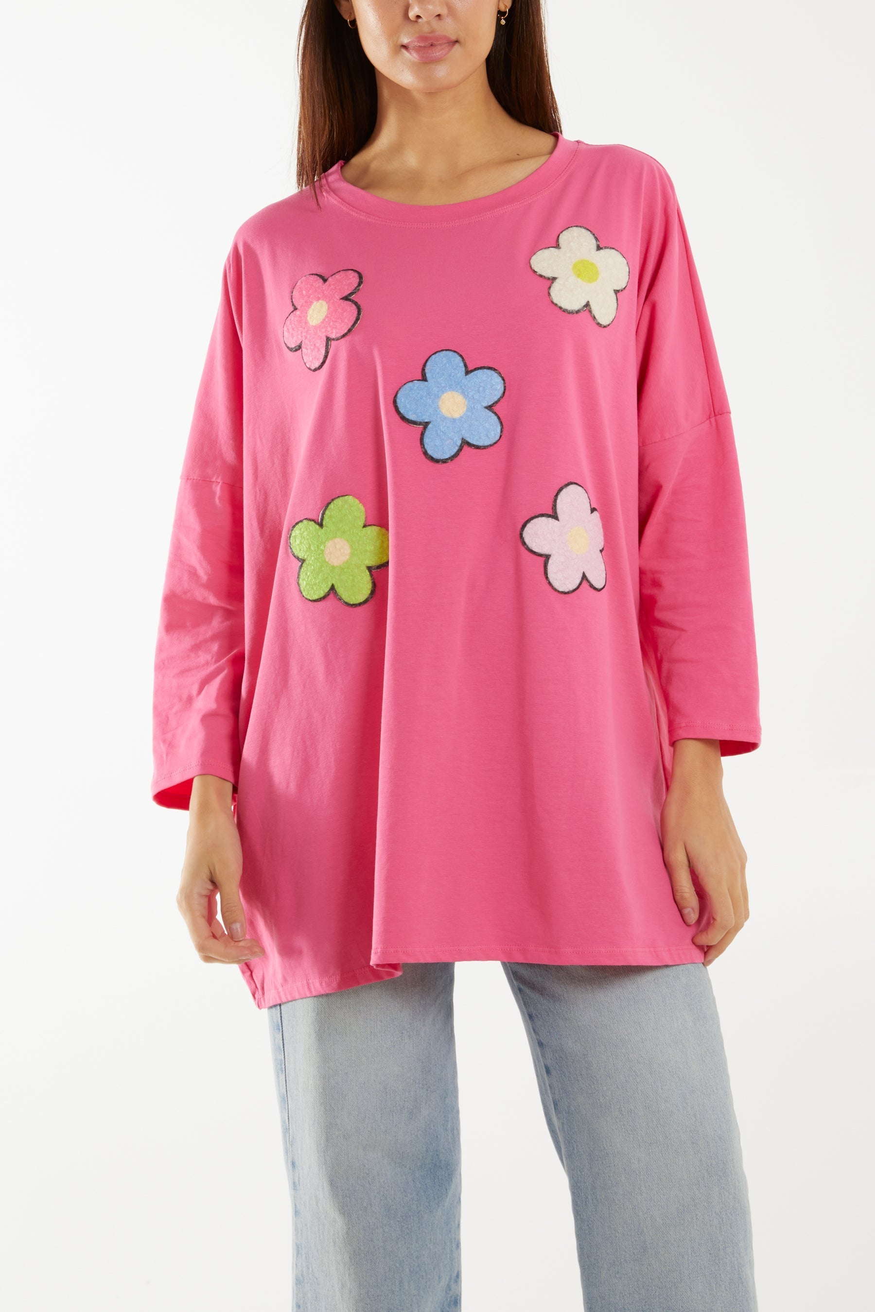 Multicolour Fluffy Daisy Long Sleeve Top For Women  - Dropwear