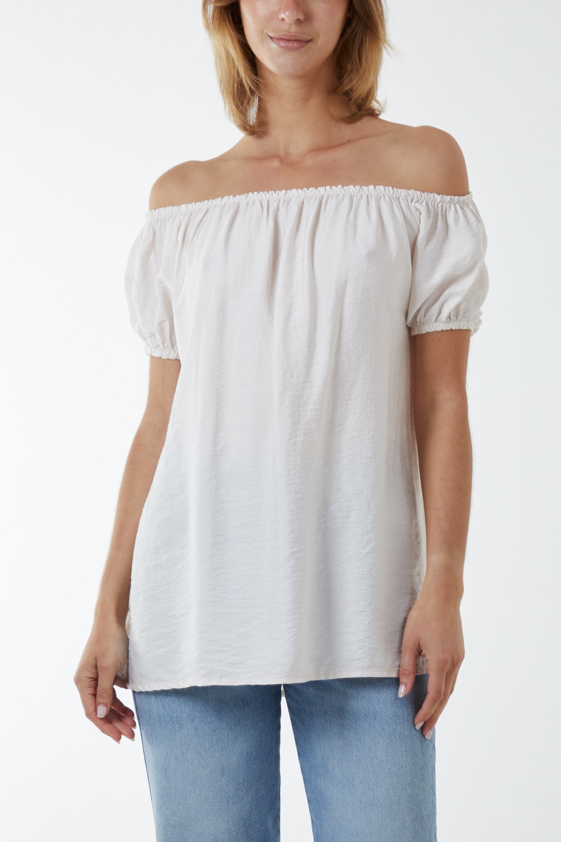 Navy Short Sleeve Bardot Top For Women ONE SIZE - Dropwear