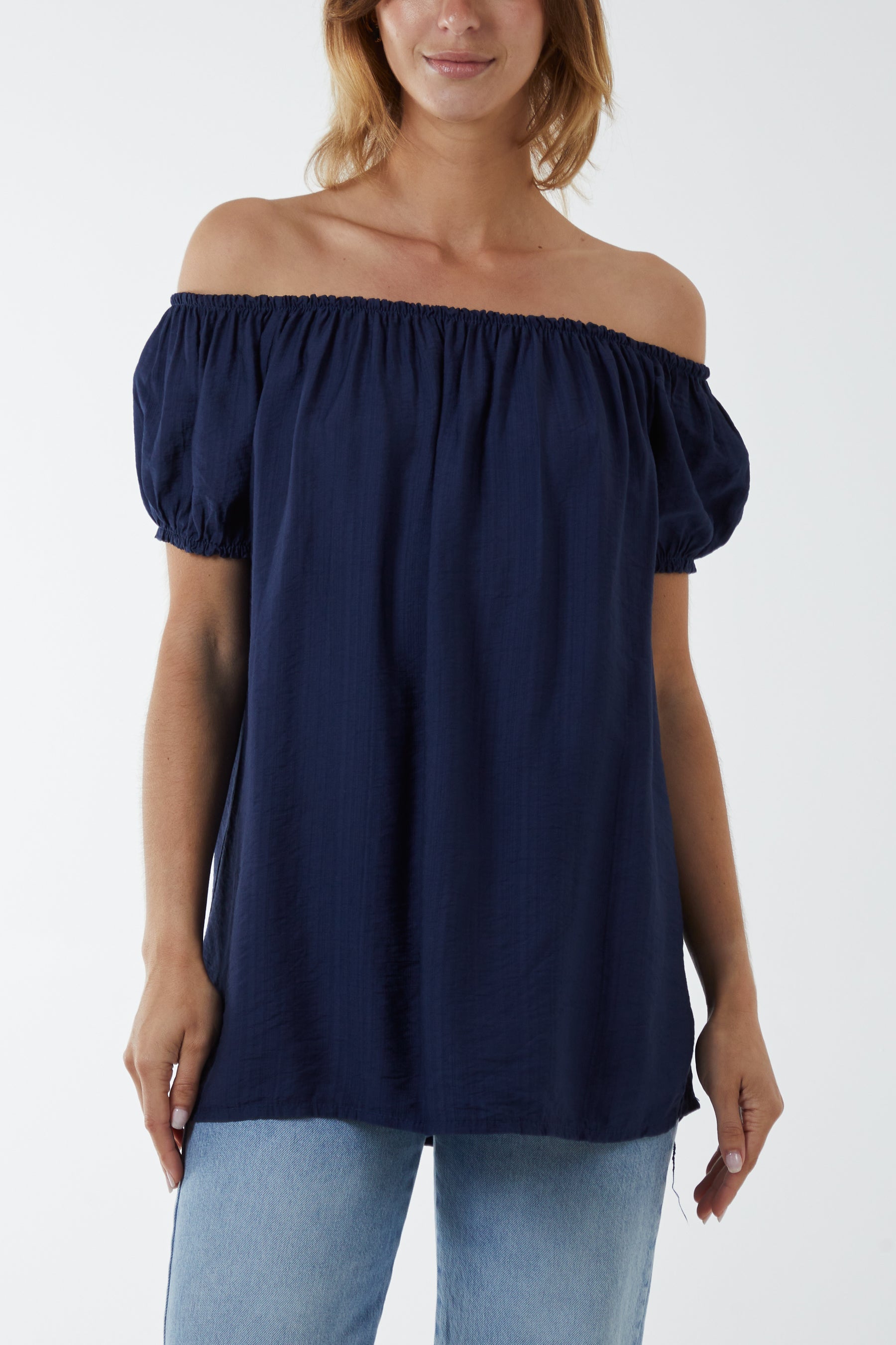 Light Khaki Short Sleeve Bardot Top For Women ONE SIZE - Dropwear