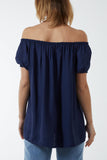 Royal Blue Short Sleeve Bardot Top For Women ONE SIZE - Dropwear