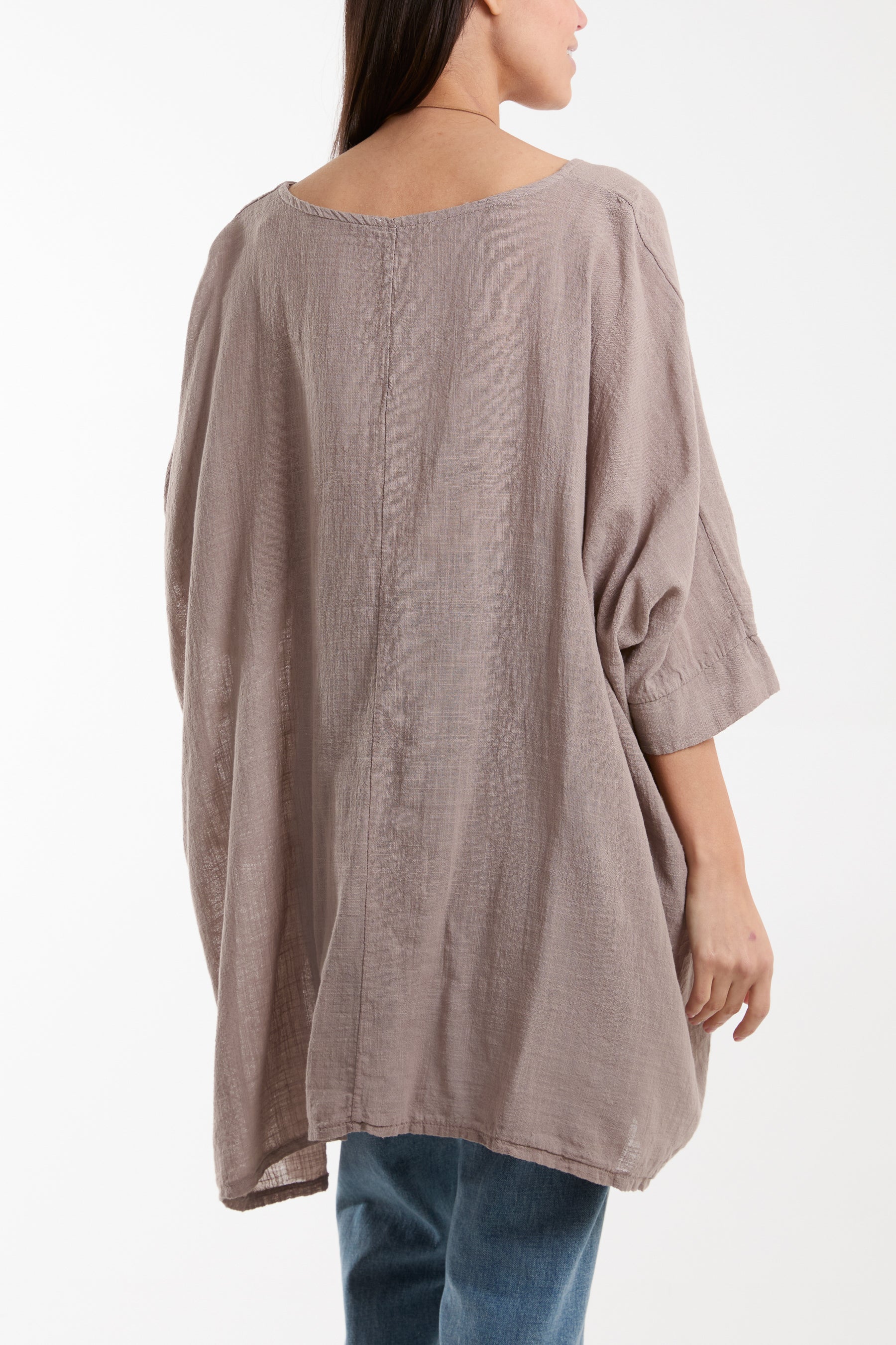 Cotton Mix Necklace Pockets Top For Women  - Dropwear