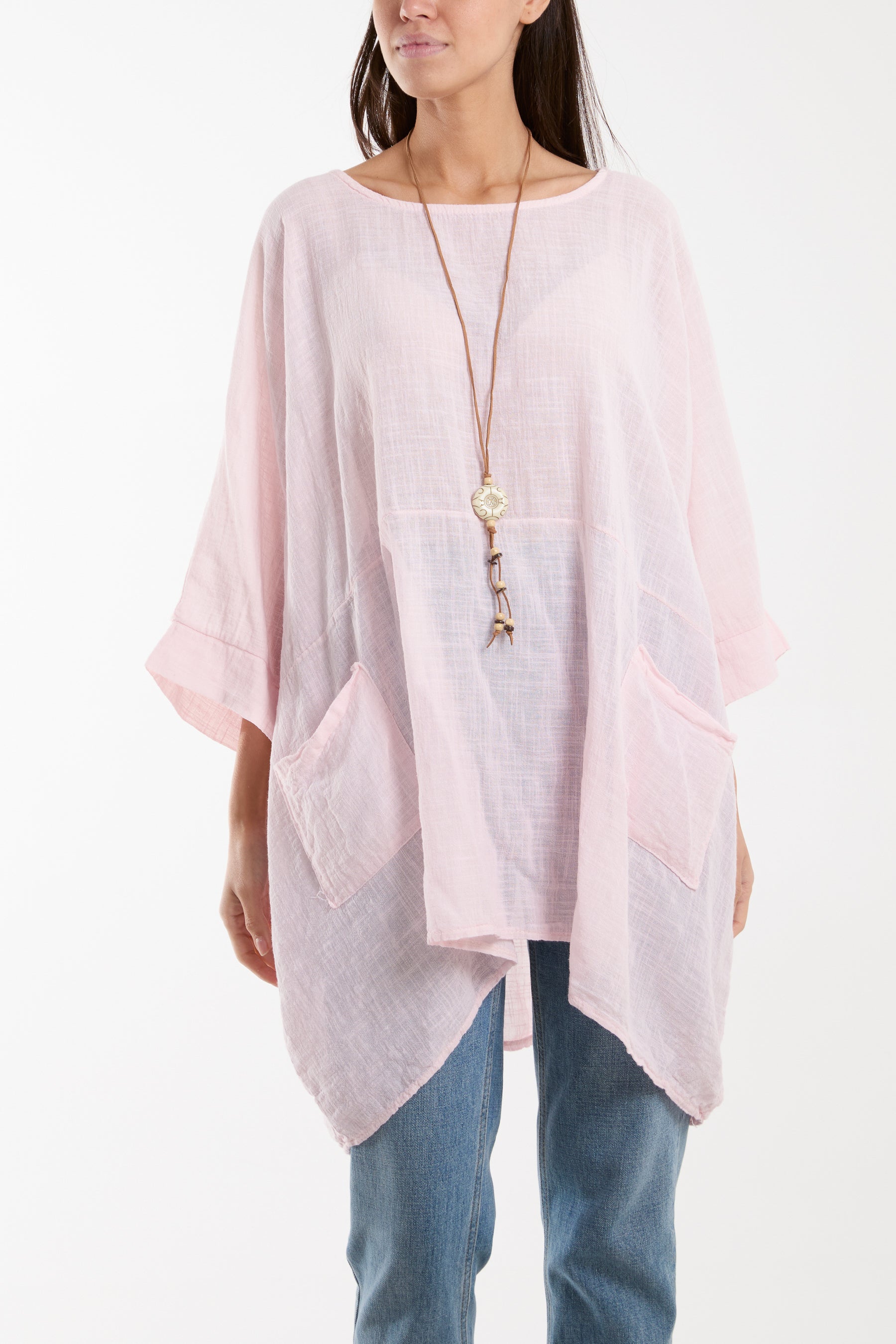 Cotton Mix Necklace Pockets Top For Women  - Dropwear