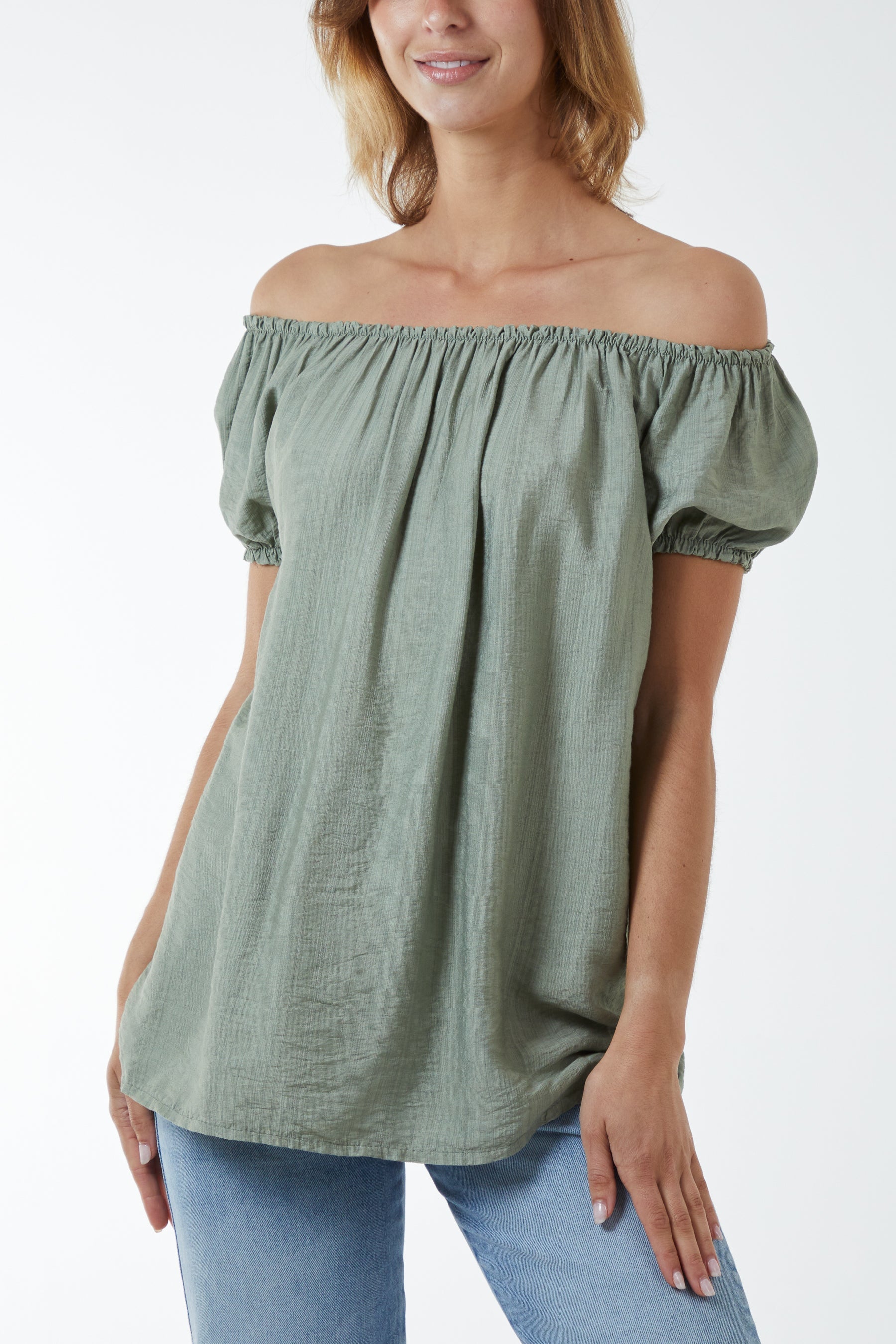 Black Short Sleeve Bardot Top For Women ONE SIZE - Dropwear