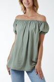 Black Short Sleeve Bardot Top For Women ONE SIZE - Dropwear