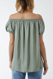 White Short Sleeve Bardot Top For Women ONE SIZE - Dropwear