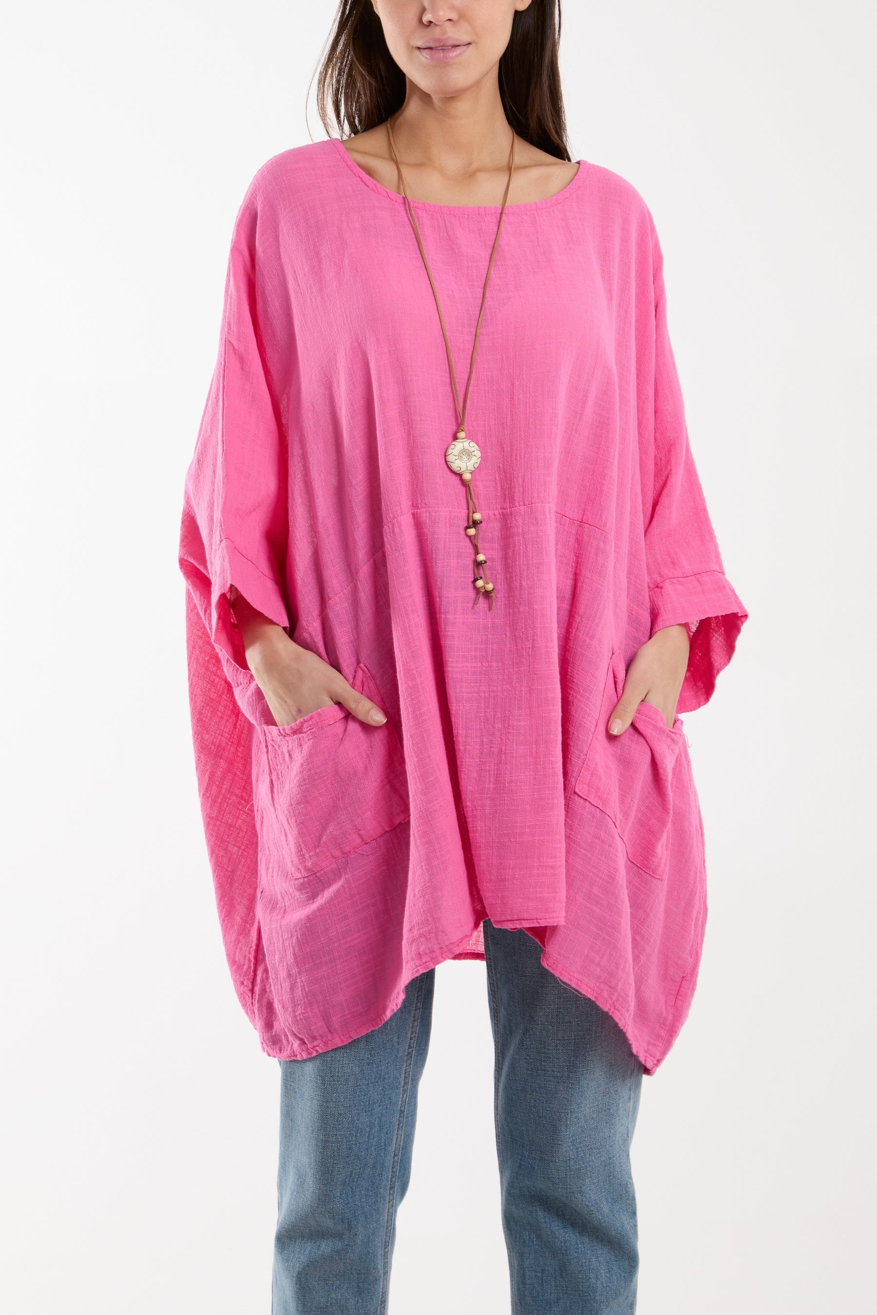 Cotton Mix Necklace Pockets Top For Women  - Dropwear
