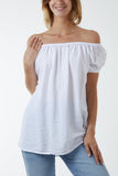 Fuchsia Short Sleeve Bardot Top For Women ONE SIZE - Dropwear