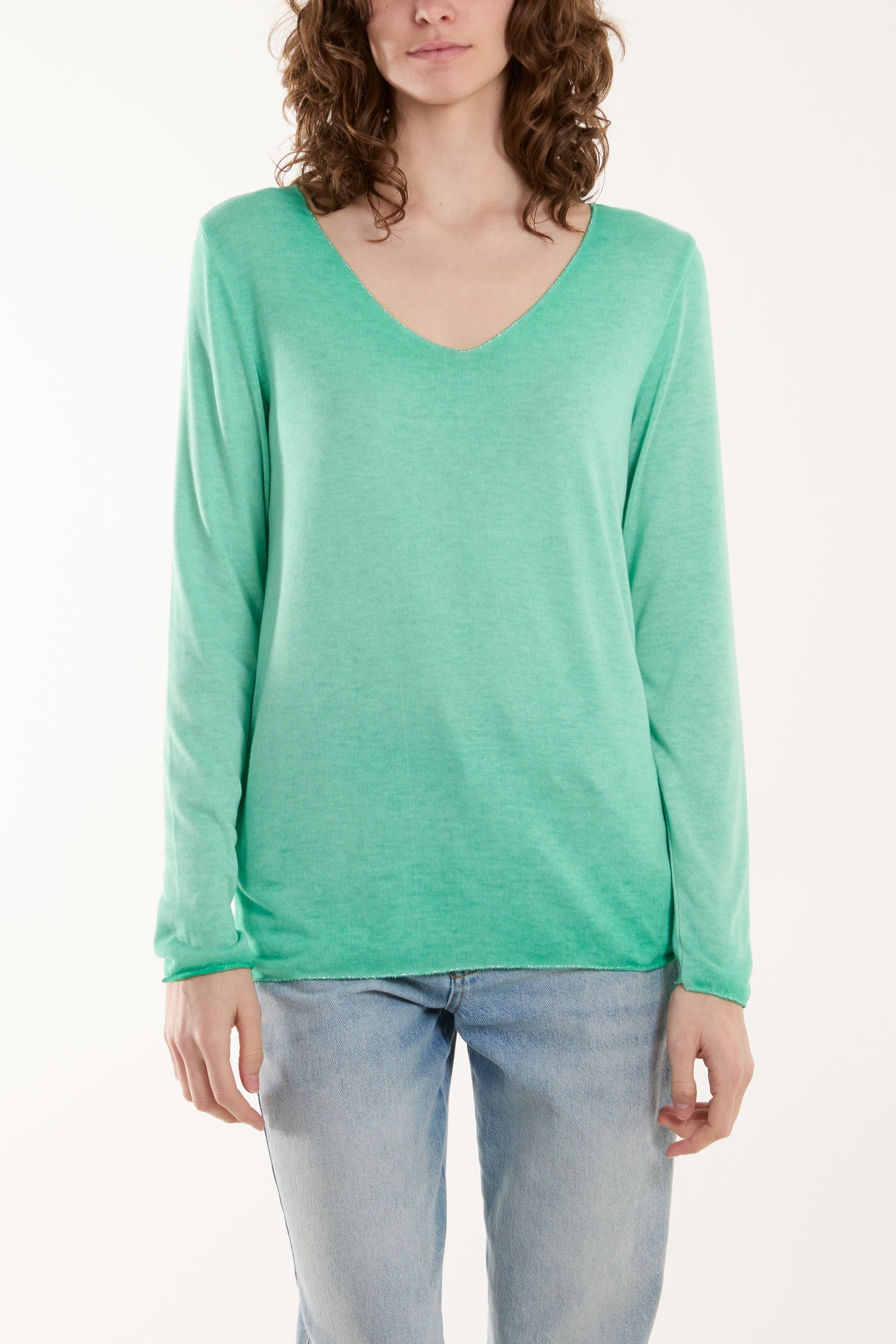 Jade Acid Wash Shimmer Edge Fine Jumper For Women ONE SIZE - Dropwear