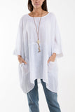 Cotton Mix Necklace Pockets Top For Women  - Dropwear