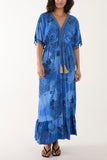 Royal Blue Tassel Paisley Print Maxi Dress For Women ONE SIZE - Dropwear