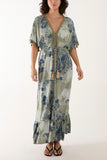 Khaki Tassel Paisley Print Maxi Dress For Women ONE SIZE - Dropwear