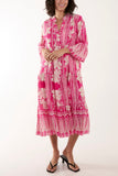 Floral Print Grandad Collar Midi Dress For Women  - Dropwear