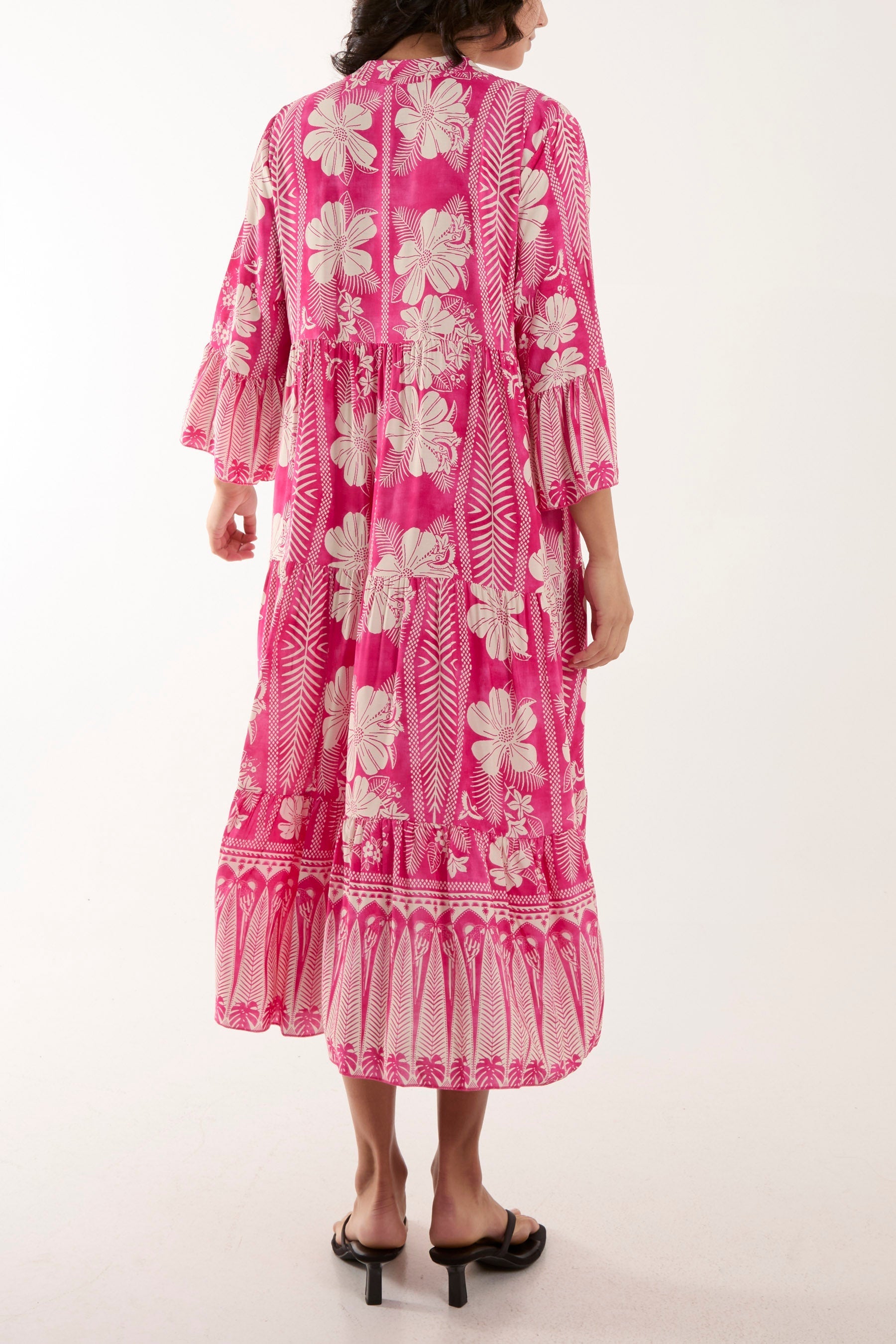 Floral Print Grandad Collar Midi Dress For Women  - Dropwear