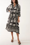 Floral Print Grandad Collar Midi Dress For Women  - Dropwear
