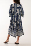 Floral Print Grandad Collar Midi Dress For Women  - Dropwear