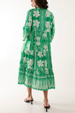 Hot Pink Floral Print Grandad Collar Midi Dress For Women ONE SIZE - Dropwear