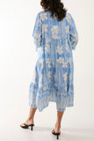 Black Floral Print Grandad Collar Midi Dress For Women ONE SIZE - Dropwear