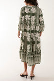 Jade Floral Print Grandad Collar Midi Dress For Women ONE SIZE - Dropwear