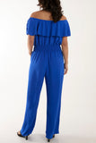 Frilled Bardot Shirred Waist Jumpsuit For Women  - Dropwear