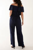 Frilled Bardot Shirred Waist Jumpsuit For Women  - Dropwear