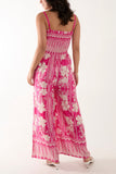 Floral Print Shirred Bust Cami Jumpsuit For Women  - Dropwear