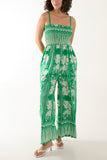 Floral Print Shirred Bust Cami Jumpsuit For Women  - Dropwear