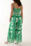 Floral Print Shirred Bust Cami Jumpsuit For Women  - Dropwear
