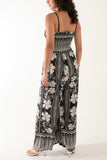 Floral Print Shirred Bust Cami Jumpsuit For Women  - Dropwear