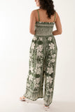 Royal Blue Floral Print Shirred Bust Cami Jumpsuit For Women ONE SIZE - Dropwear
