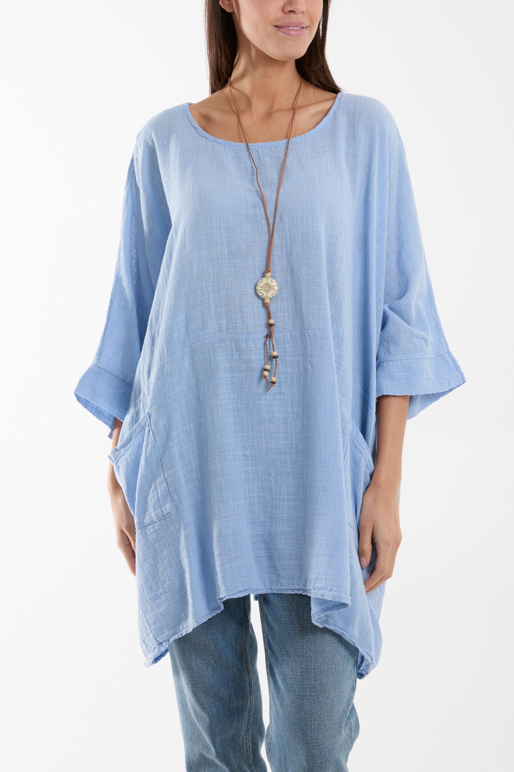 Stone Cotton Mix Necklace Pockets Top For Women ONE SIZE - Dropwear