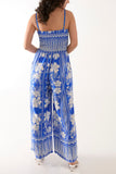 Navy Floral Print Shirred Bust Cami Jumpsuit For Women ONE SIZE - Dropwear