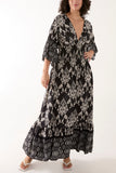 Shirred Waist Border Print Dress For Women  - Dropwear