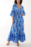Khaki Shirred Waist Border Print Dress For Women ONE SIZE - Dropwear