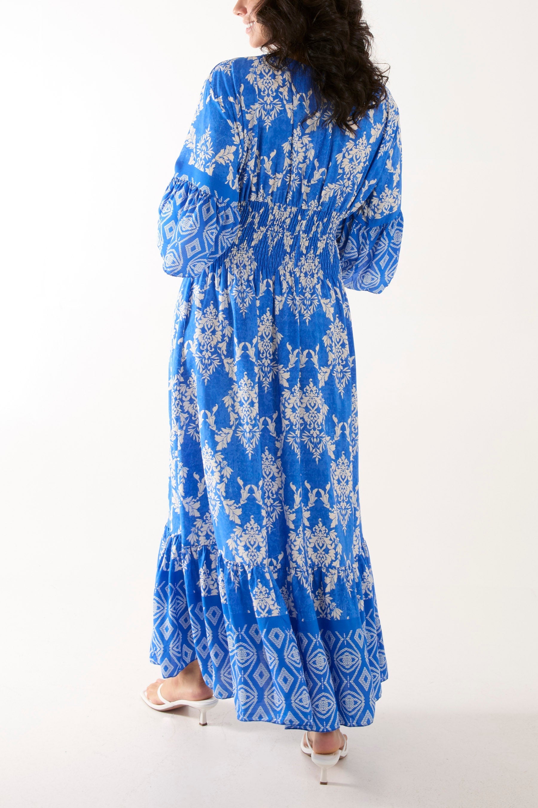 Bubblegum Pink Shirred Waist Border Print Dress For Women ONE SIZE - Dropwear