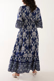 Shirred Waist Border Print Dress For Women  - Dropwear