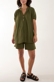 Short Sleeve Buttoned Collar Top & Short For Women  - Dropwear