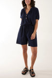 Short Sleeve Buttoned Collar Top & Short For Women  - Dropwear