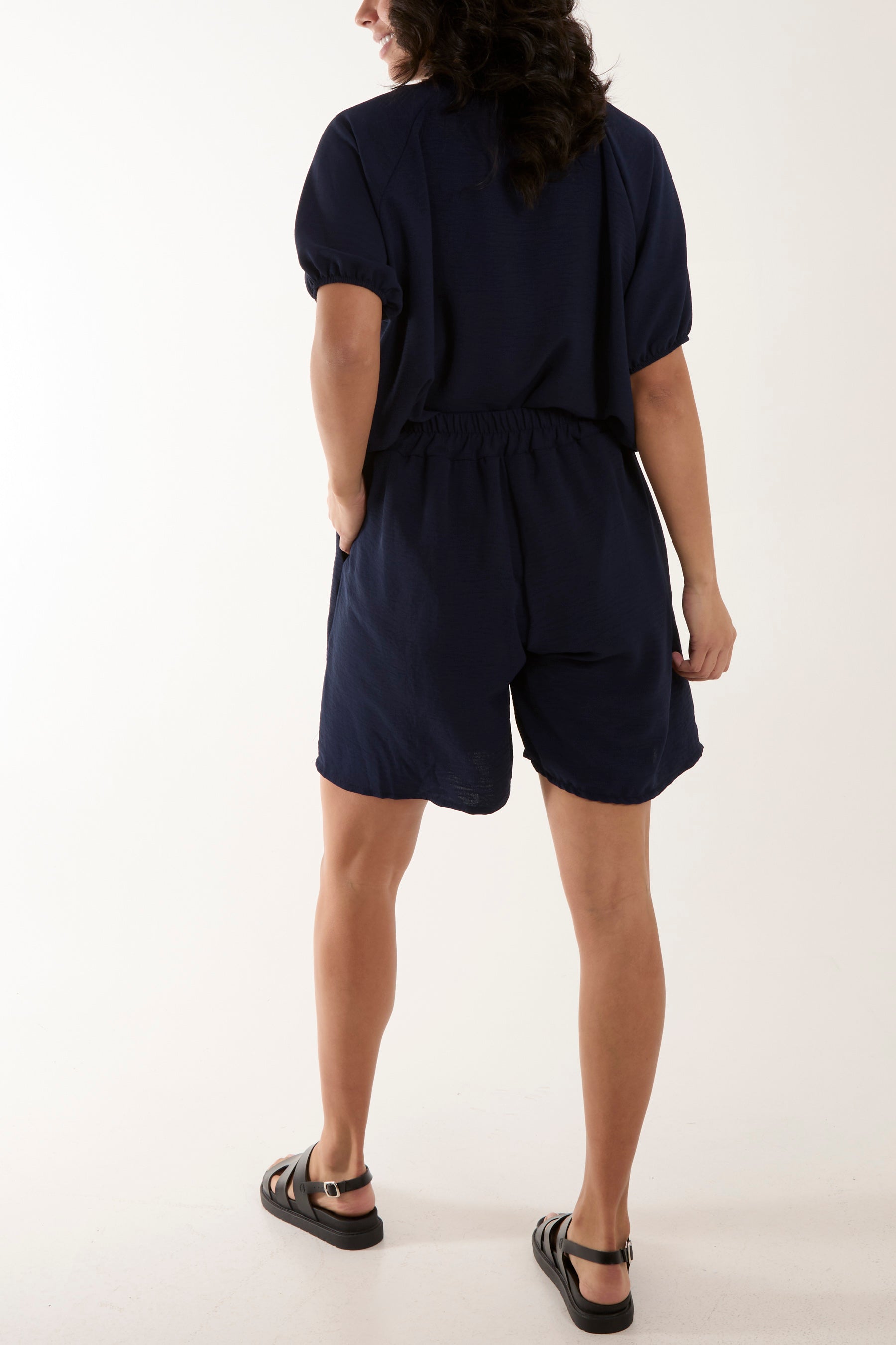 Short Sleeve Buttoned Collar Top & Short For Women  - Dropwear