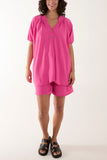 Coral Short Sleeve Buttoned Collar Top & Short For Women ONE SIZE - Dropwear