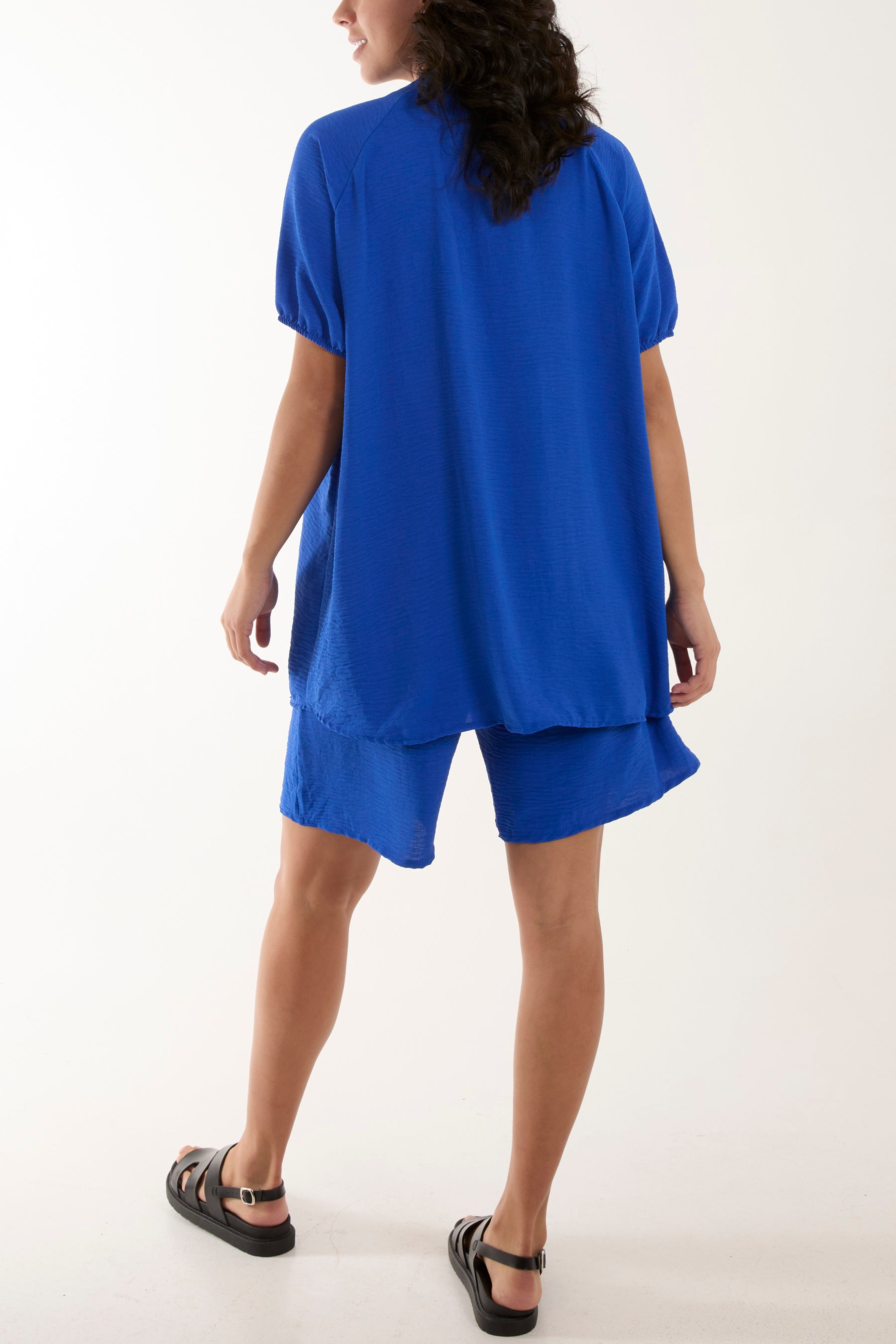 Hot Pink Short Sleeve Buttoned Collar Top & Short For Women ONE SIZE - Dropwear
